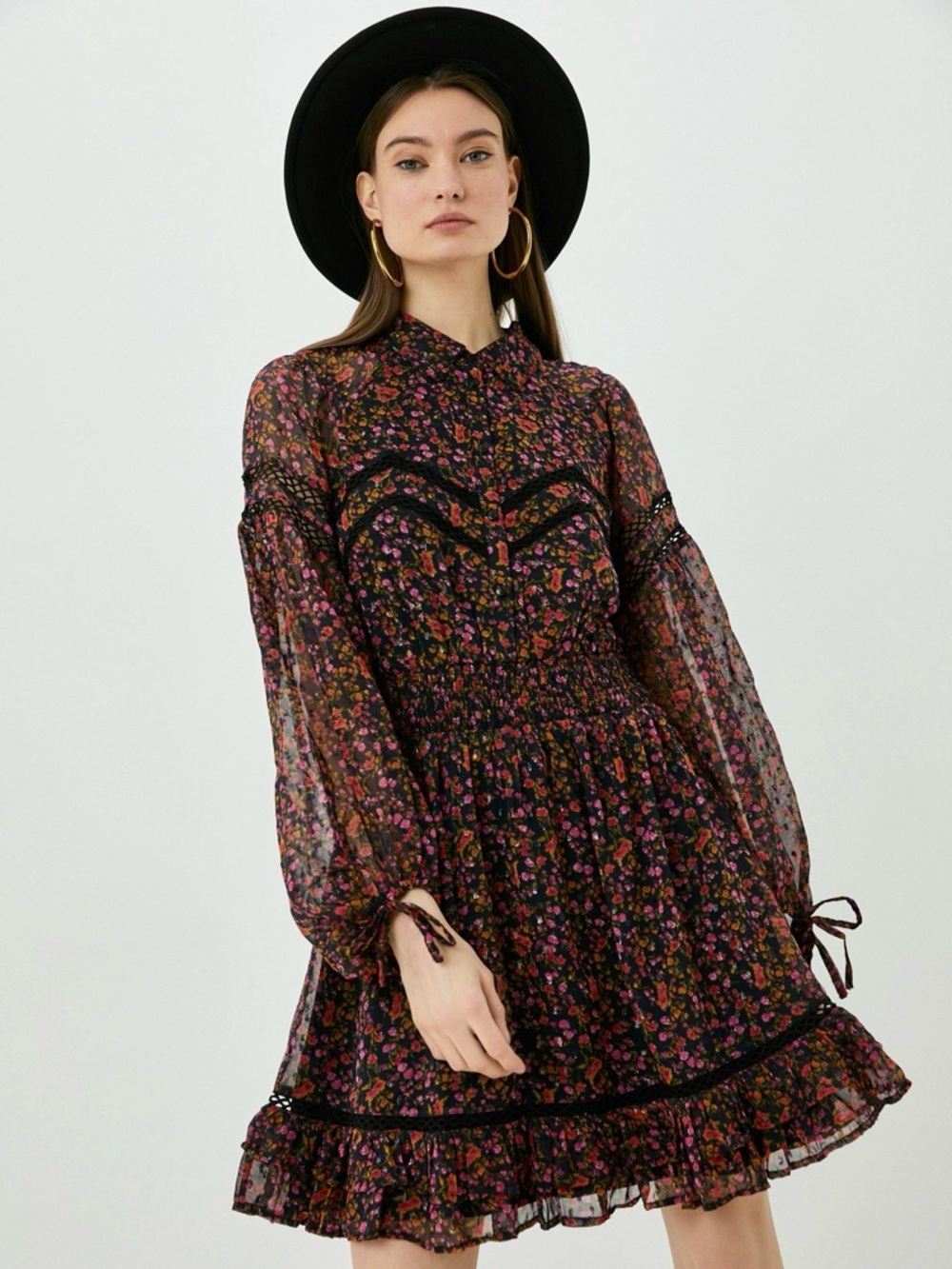 TOPSHOP 6 Dark Ditsy Floral Mini Dress • Romantic Flirty Flounce Western Rodeo